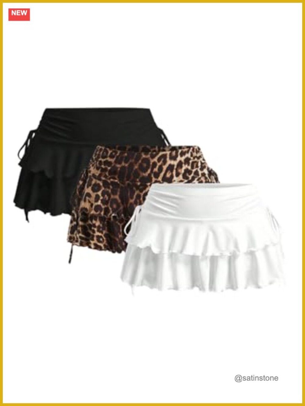 3 Pack Y2K Layered Ruffle Mini Skirts Low Rise Tie Side Coquette Skirts